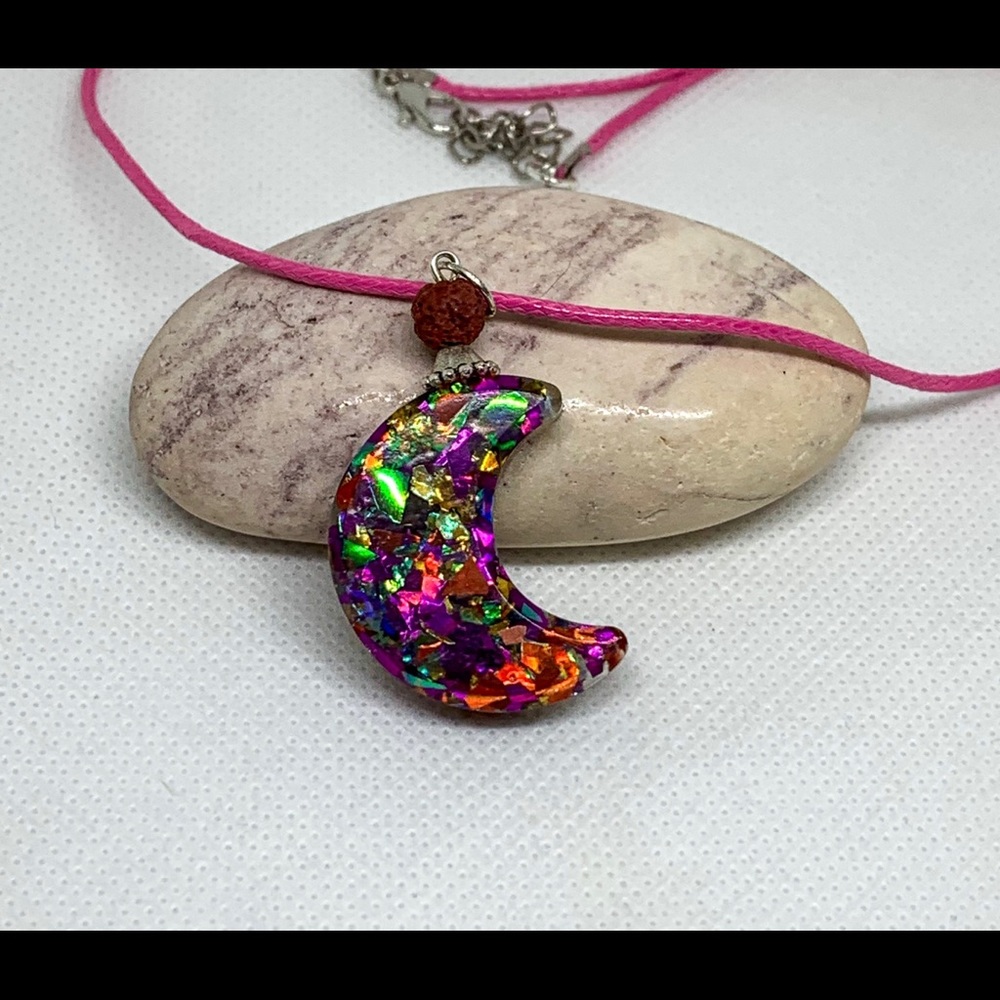 Crescent glitter moon necklace, Half moon necklace